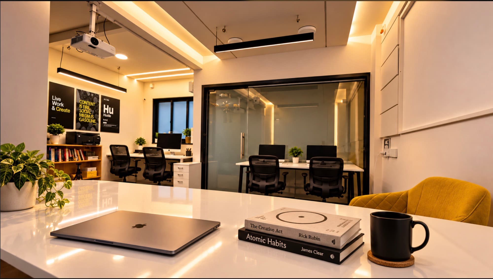 The glass-walled meeting room