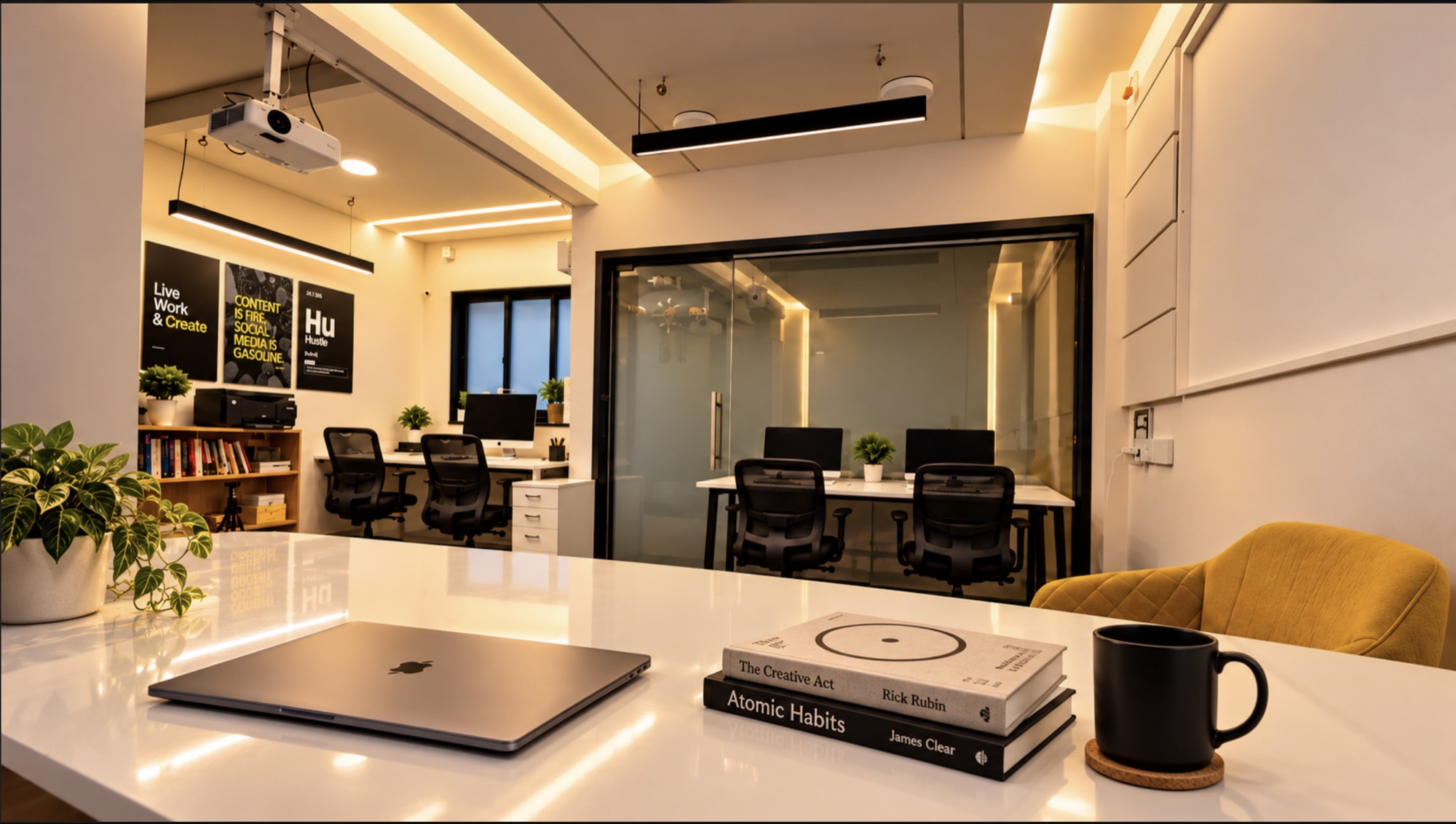 The glass-walled meeting room